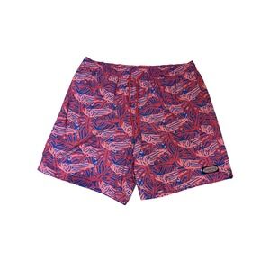 Vineyard Vines Mens Pink Blue Fish Palm Leaf Print Swim Trunks Board Shorts L